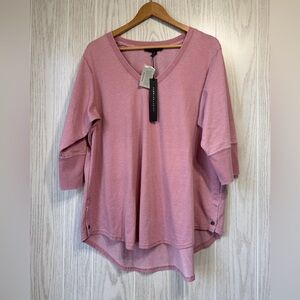Jane & Delancey Pink Blouse Top Vintage Look Short Sleeve Plus Size 1X NWT
